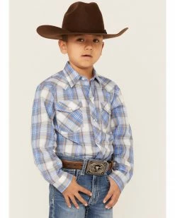 Roper Boys' Classic Plaid Print Long Sleeve Western Snap Shirt Blue -Roper Shop 2000359109 400 P1 1