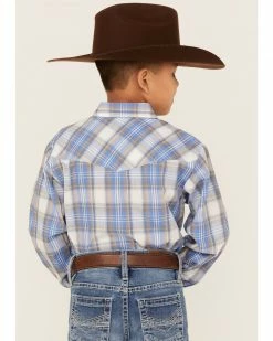 Roper Boys' Classic Plaid Print Long Sleeve Western Snap Shirt Blue -Roper Shop 2000359109 400 P4