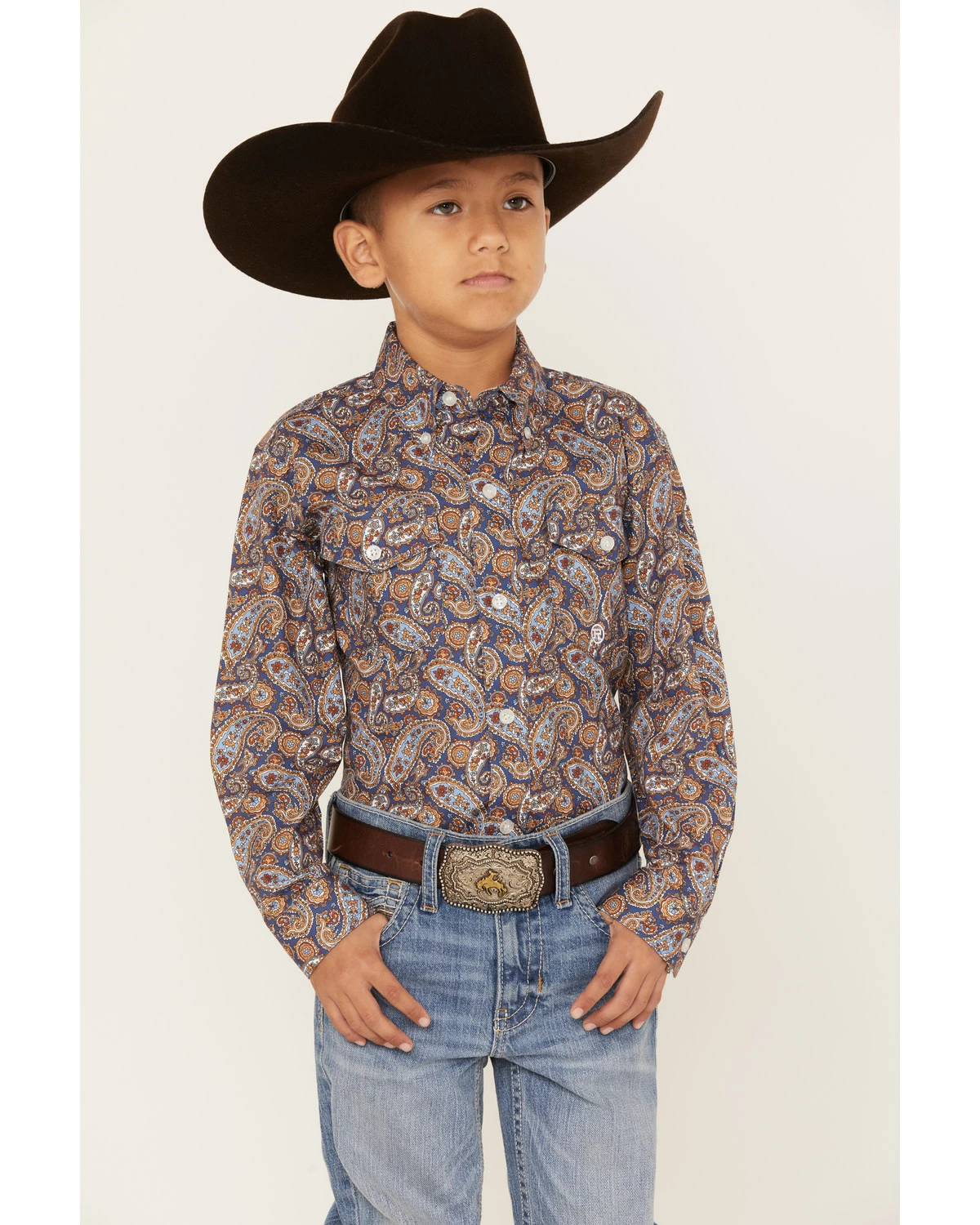 Roper Boys' Amarillo Paisley Print Long Sleeve Western Button-Down Shirt Navy 7 Roper Boys' Amarillo Paisley Print Long Sleeve Western Button-Down Shirt Navy - Image 5