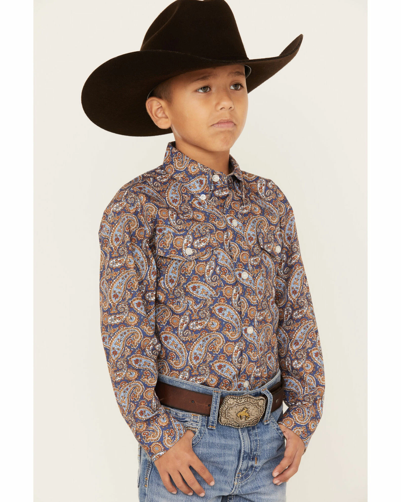 Roper Boys' Amarillo Paisley Print Long Sleeve Western Button-Down Shirt Navy 4 Roper Boys' Amarillo Paisley Print Long Sleeve Western Button-Down Shirt Navy - Image 2