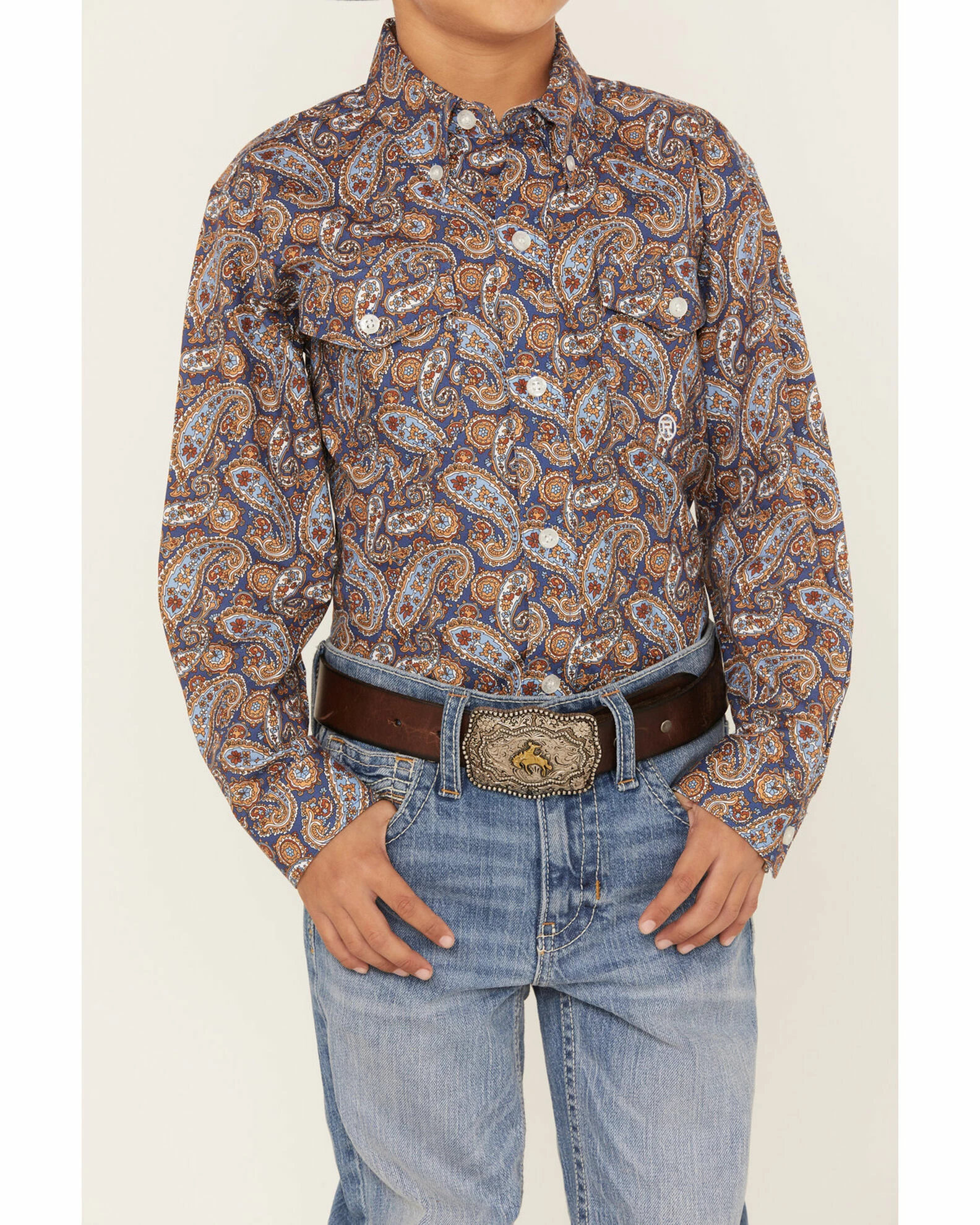Roper Boys' Amarillo Paisley Print Long Sleeve Western Button-Down Shirt Navy 5 Roper Boys' Amarillo Paisley Print Long Sleeve Western Button-Down Shirt Navy - Image 3