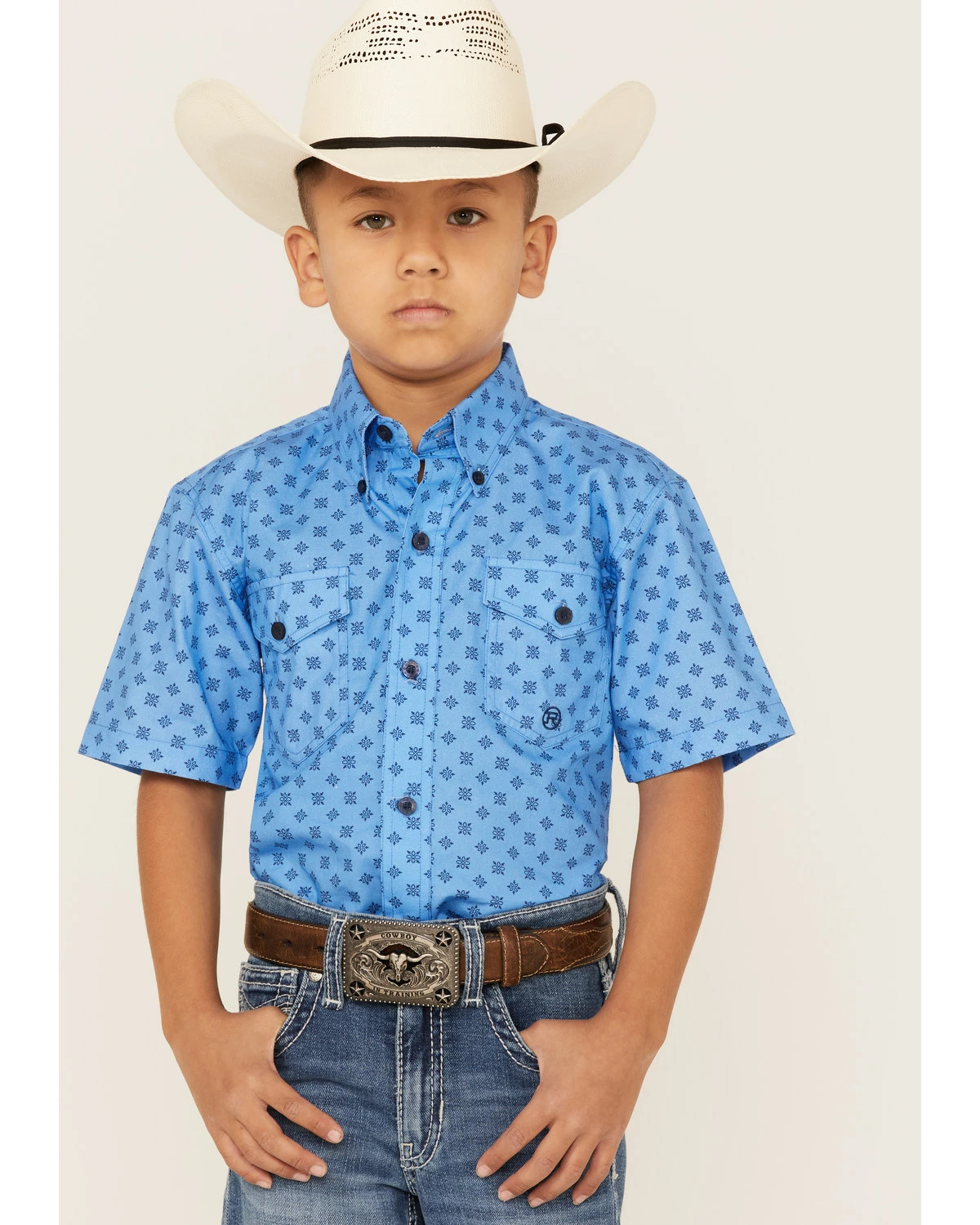 Roper Boys' Amarillo Geo Print Short Sleeve Western Button-Down Shirt Blue 7 Roper Boys' Amarillo Geo Print Short Sleeve Western Button-Down Shirt Blue - Image 5