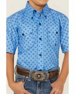 Roper Boys' Amarillo Geo Print Short Sleeve Western Button-Down Shirt Blue 9 Roper Boys' Amarillo Geo Print Short Sleeve Western Button-Down Shirt Blue -Roper Shop 2000359111 400 P3