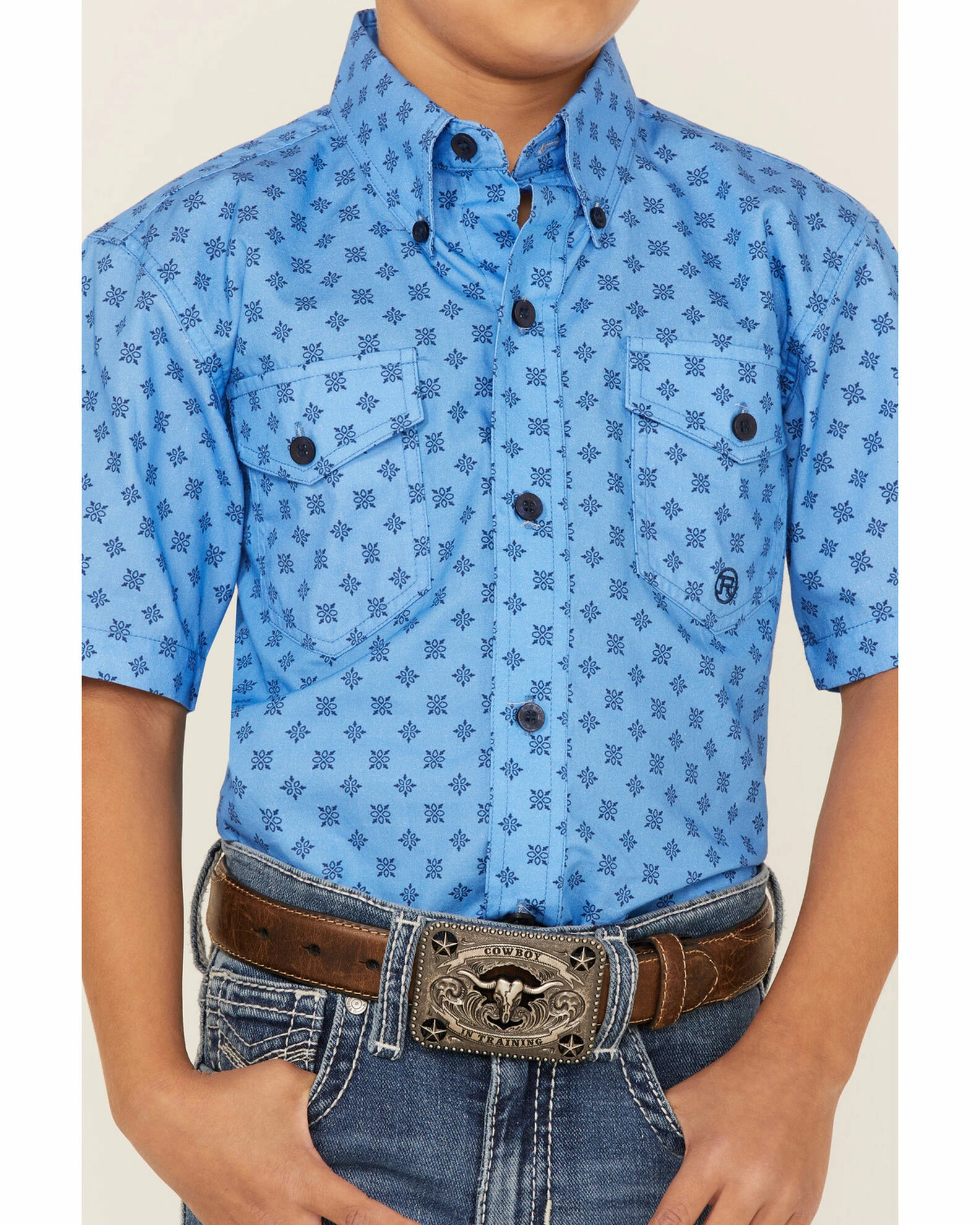 Roper Boys' Amarillo Geo Print Short Sleeve Western Button-Down Shirt Blue 5 Roper Boys' Amarillo Geo Print Short Sleeve Western Button-Down Shirt Blue - Image 3