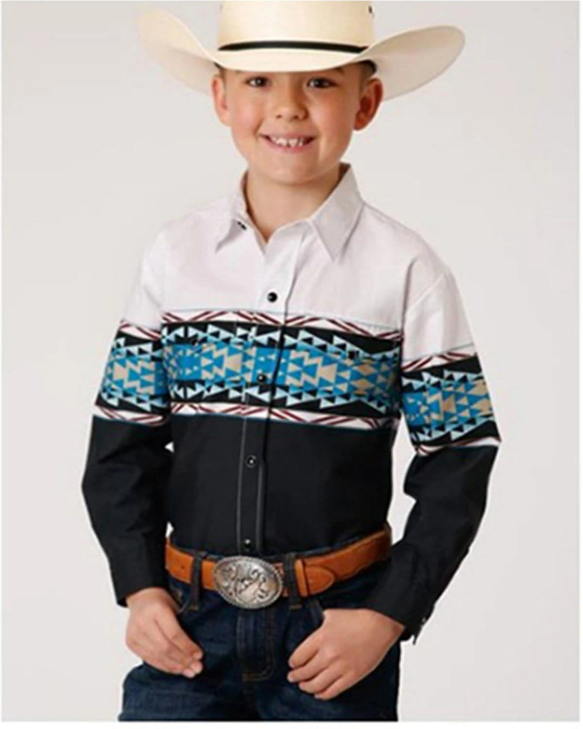 Roper Boys' Vintage Southwestern Border Print Long Sleeve Western Snap Shirt Black 5 Roper Boys' Vintage Southwestern Border Print Long Sleeve Western Snap Shirt Black - Image 3