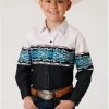 Roper Boys' Vintage Southwestern Border Print Long Sleeve Western Snap Shirt Black 1 Roper Boys' Vintage Southwestern Border Print Long Sleeve Western Snap Shirt Black -Roper Shop 2000359113 001 P1
