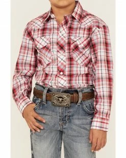 Roper Boys' Plaid Print Long Sleeve Shirt Red -Roper Shop 2000359115 600 P3