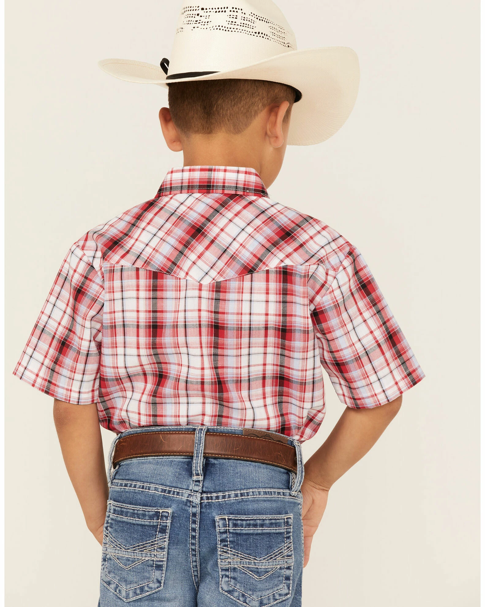 Roper Boys' Classic Plaid Print Short Sleeve Western Snap Shirt Red 6 Roper Boys' Classic Plaid Print Short Sleeve Western Snap Shirt Red - Image 4