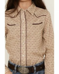 Roper Girls' Floral Print Long Sleeve Western Snap Shirt Tan 9 Roper Girls' Floral Print Long Sleeve Western Snap Shirt Tan -Roper Shop 2000359165 280 P3