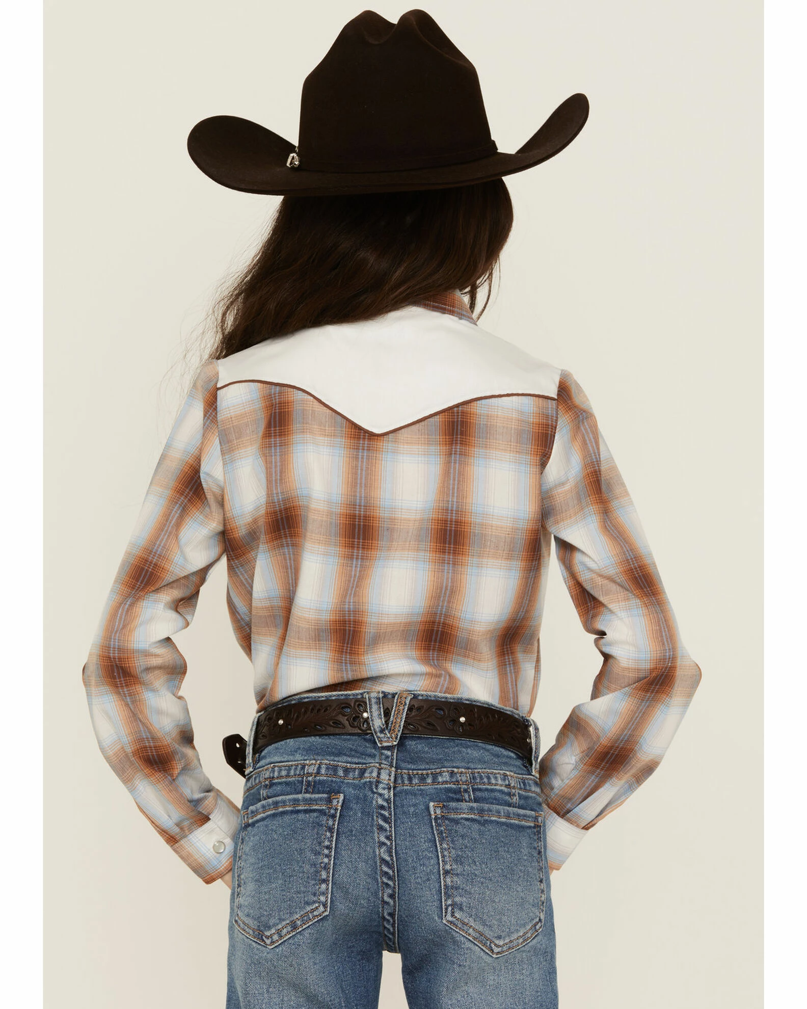 Roper Girls' Plaid Print Embroidered Long Sleeve Western Snap Shirt Brown 6 Roper Girls' Plaid Print Embroidered Long Sleeve Western Snap Shirt Brown - Image 4