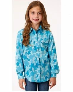 Roper Girls' Rodeo Star Printed Western Snap Shirt Blue -Roper Shop 2000359167 400 P1 1