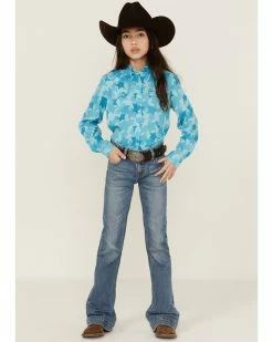 Roper Girls' Rodeo Star Printed Western Snap Shirt Blue -Roper Shop 2000359167 400 P2
