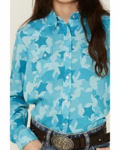 Roper Girls' Rodeo Star Printed Western Snap Shirt Blue -Roper Shop 2000359167 400 P3