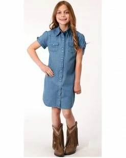 Roper Girls' Denim Western Shirt Dress Blue -Roper Shop 2000359168 400 P1 1