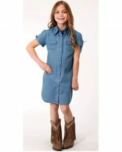 Roper Girls' Denim Western Shirt Dress Blue