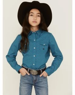 Roper Girls' Amarillo Geo Print Long Sleeve Western Snap Shirt Sage -Roper Shop 2000359169 343 P1 1