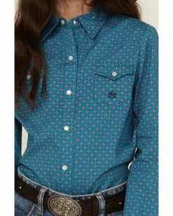 Roper Girls' Amarillo Geo Print Long Sleeve Western Snap Shirt Sage -Roper Shop 2000359169 343 P3