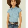 Roper Girls' Plaid Print Short Sleeve Snap Western Shirt Blue -Roper Shop 2000359171 400 P1
