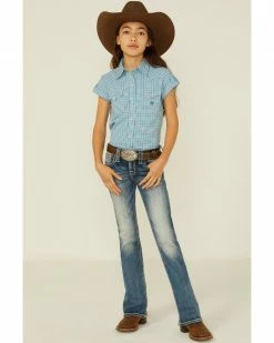 Roper Girls' Plaid Print Short Sleeve Snap Western Shirt Blue -Roper Shop 2000359171 400 P2