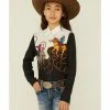 Roper Girls' Retro Border Print Western Rodeo Snap Shirt Black -Roper Shop 2000359172 001 P1
