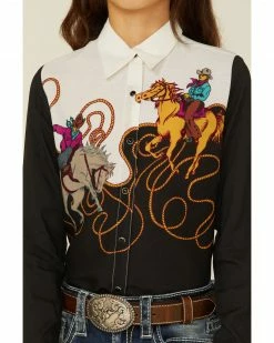 Roper Girls' Retro Border Print Western Rodeo Snap Shirt Black 9 Roper Girls' Retro Border Print Western Rodeo Snap Shirt Black -Roper Shop 2000359172 001 P3