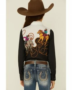 Roper Girls' Retro Border Print Western Rodeo Snap Shirt Black 10 Roper Girls' Retro Border Print Western Rodeo Snap Shirt Black -Roper Shop 2000359172 001 P4