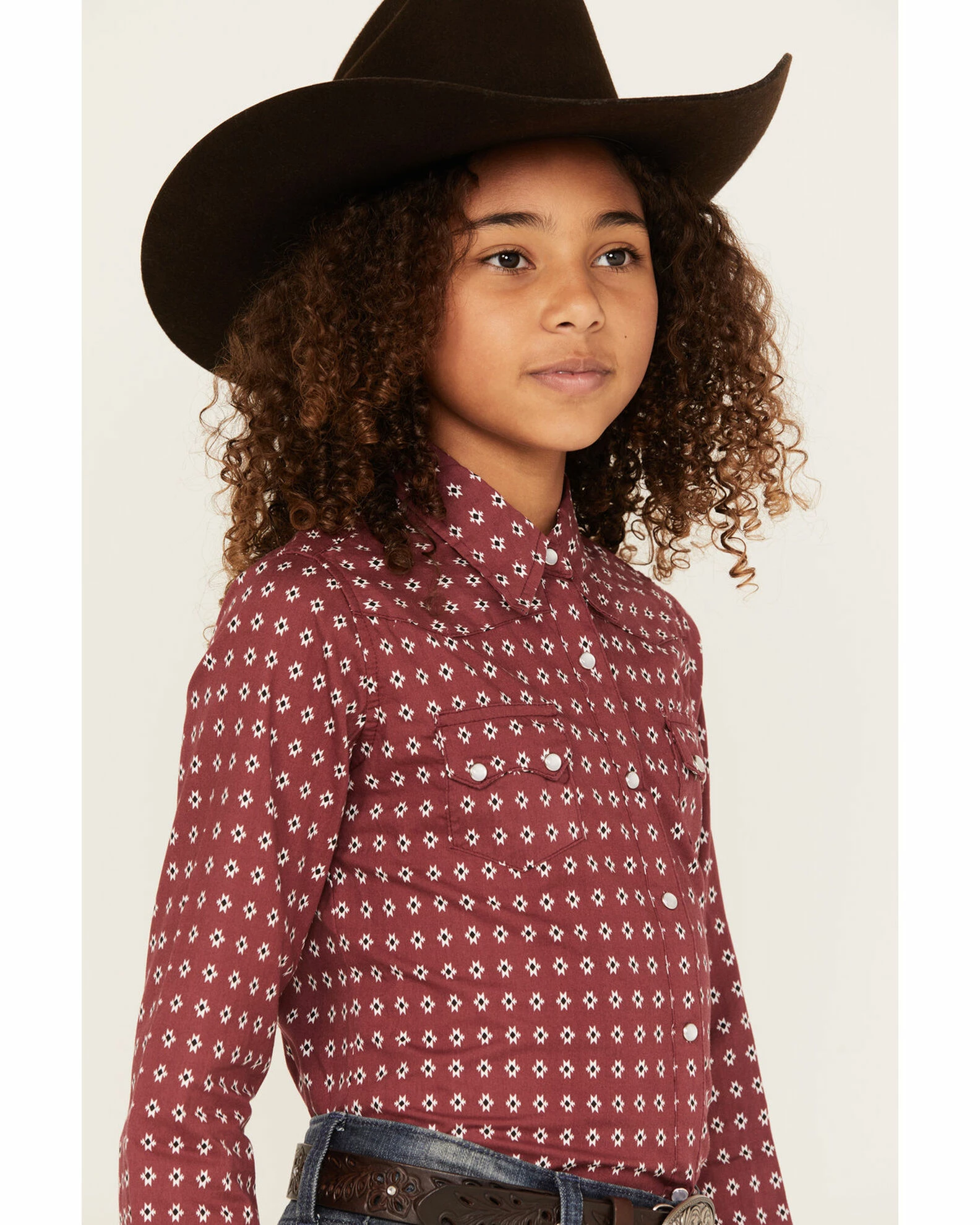 Roper Girls' Geo Print Long Sleeve Performance Snap Western Shirt Red 4 Roper Girls' Geo Print Long Sleeve Performance Snap Western Shirt Red - Image 2