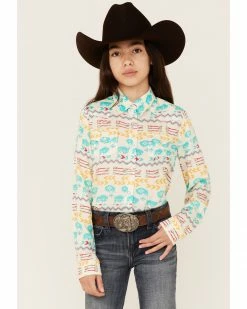 Roper Girls' Buffalo Southwestern Print Long Sleeve Western Snap Shirt Multi -Roper Shop 2000359174 900 P1 1