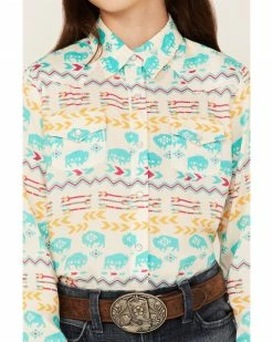 Roper Girls' Buffalo Southwestern Print Long Sleeve Western Snap Shirt Multi -Roper Shop 2000359174 900 P3