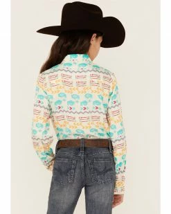 Roper Girls' Buffalo Southwestern Print Long Sleeve Western Snap Shirt Multi -Roper Shop 2000359174 900 P4