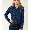 Roper Women's Blue Rayon Horse Print Long Sleeve Snap Western Shirt 2 Roper Women's Blue Rayon Horse Print Long Sleeve Snap Western Shirt -Roper Shop 2000359985 400 P1