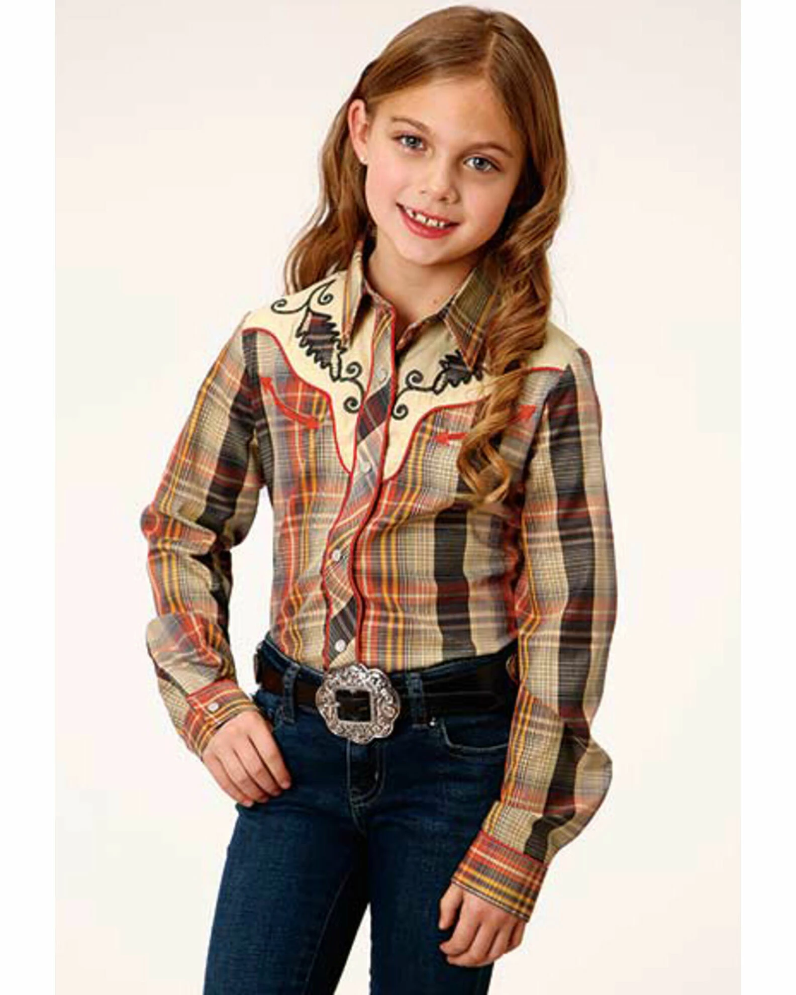 Roper Girls' Multi Plaid Snap Long Sleeve Western Shirt 3 Roper Girls' Multi Plaid Snap Long Sleeve Western Shirt