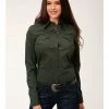 Roper Women's Solid Redwood Long Sleeve Snap Western Shirt Green 2 Roper Women's Solid Redwood Long Sleeve Snap Western Shirt Green -Roper Shop 2000359997 300 P1