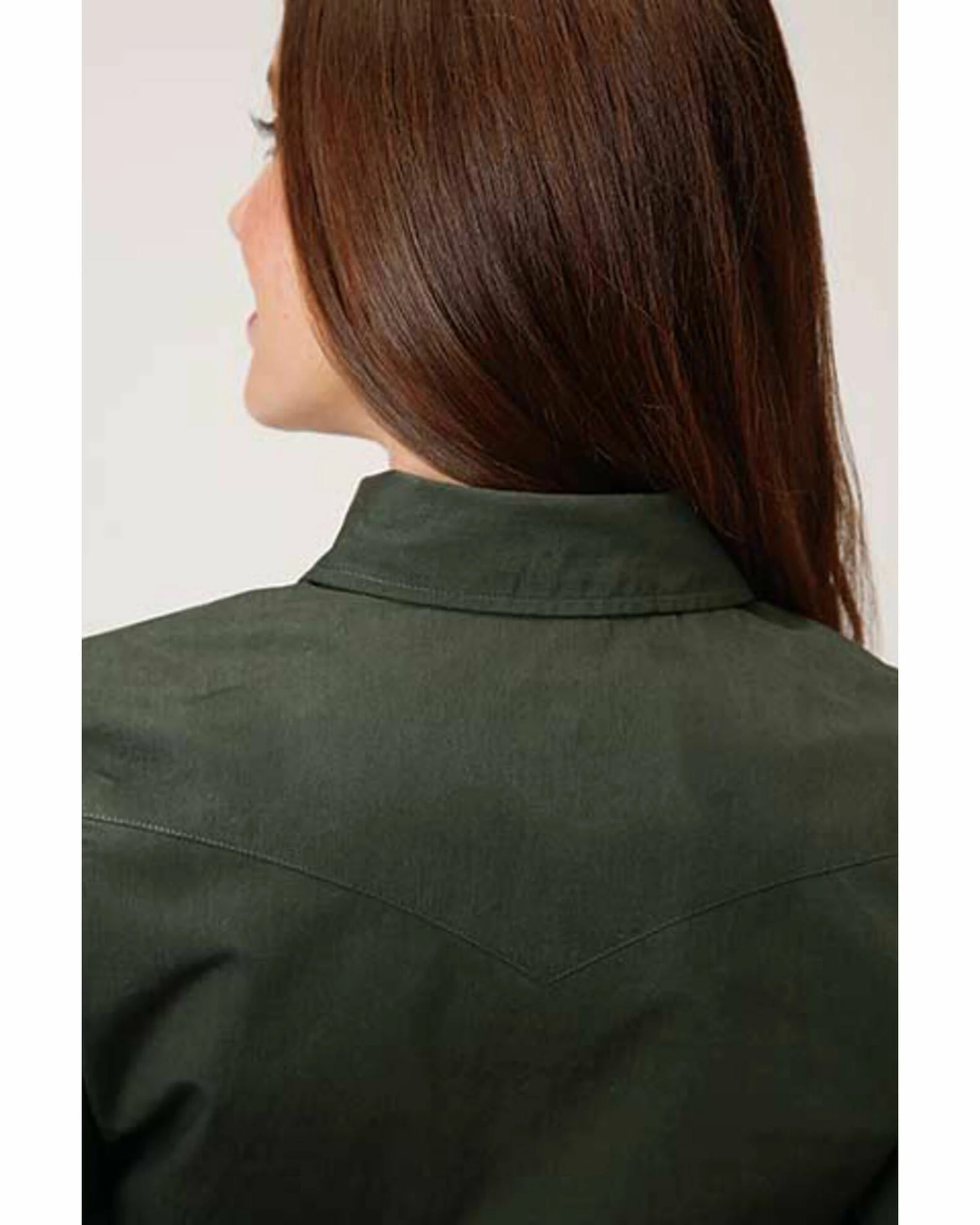 Roper Women's Solid Redwood Long Sleeve Snap Western Shirt Green 4 Roper Women's Solid Redwood Long Sleeve Snap Western Shirt Green - Image 2