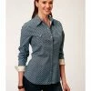 Roper Women's Southwestern Print Snap Long Sleeve Western Shirt Blue 2 Roper Women's Southwestern Print Snap Long Sleeve Western Shirt Blue -Roper Shop 2000360001 400 P1