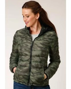 Roper Women's Camo Quilted Puffer Hooded Jacket Camouflage