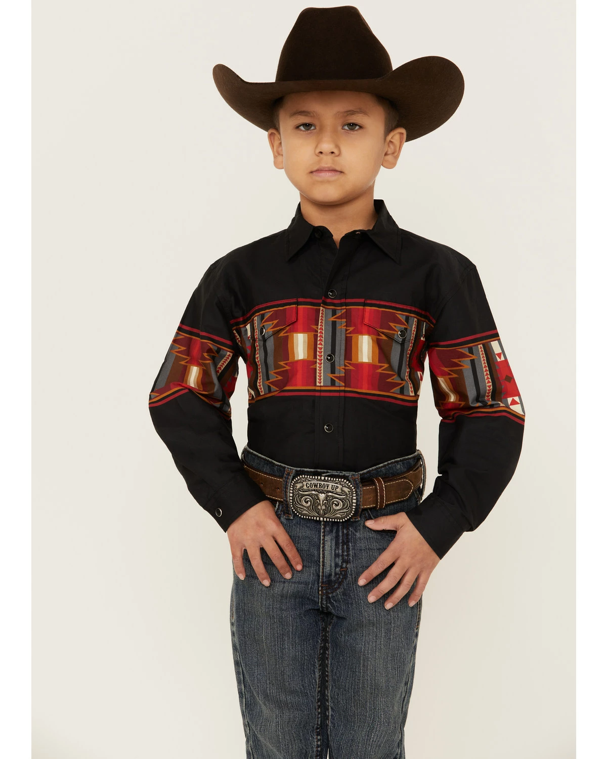 Roper Boys' Southwestern Snap Long Sleeve Western Shirt Black 7 Roper Boys' Southwestern Snap Long Sleeve Western Shirt Black - Image 5