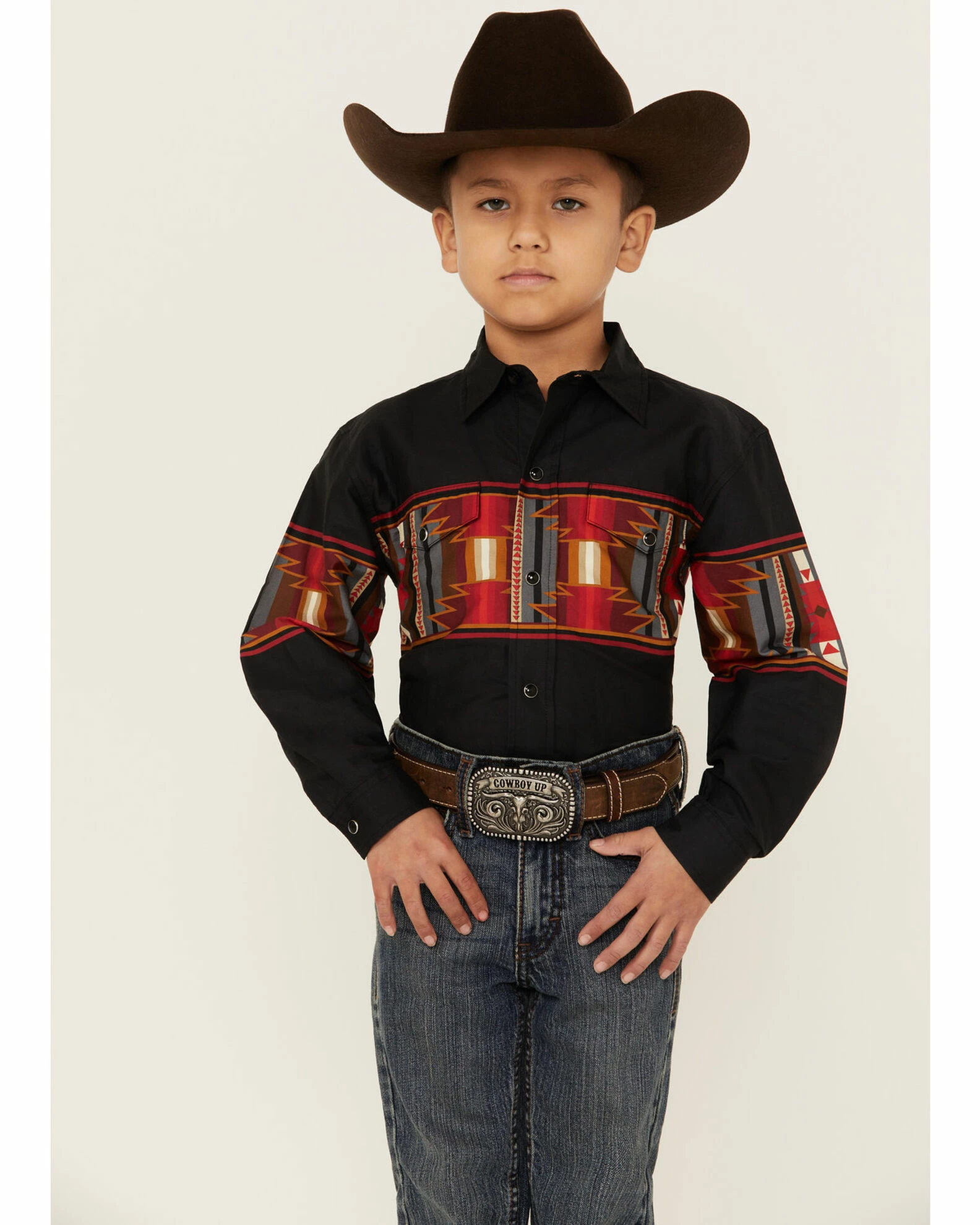 Roper Boys' Southwestern Snap Long Sleeve Western Shirt Black 3 Roper Boys' Southwestern Snap Long Sleeve Western Shirt Black