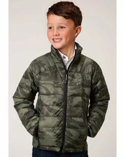 Roper Boys' Lightweight Quilted Camo Puffer Jacket Camouflage