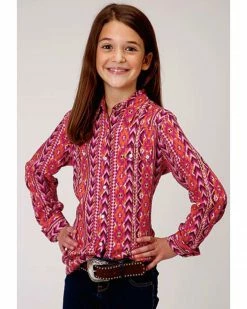 Roper Girls' Long Sleeve Pink Southwestern Print Snap Shirt  Multi -Roper Shop 2000360024 900 P1 1