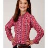 Roper Girls' Long Sleeve Pink Southwestern Print Snap Shirt  Multi -Roper Shop 2000360024 900 P1