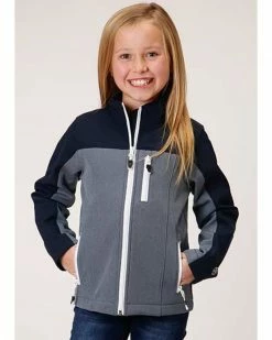 Roper Girls' Long Sleeve Navy & Grey Fleece Pullover Jacket