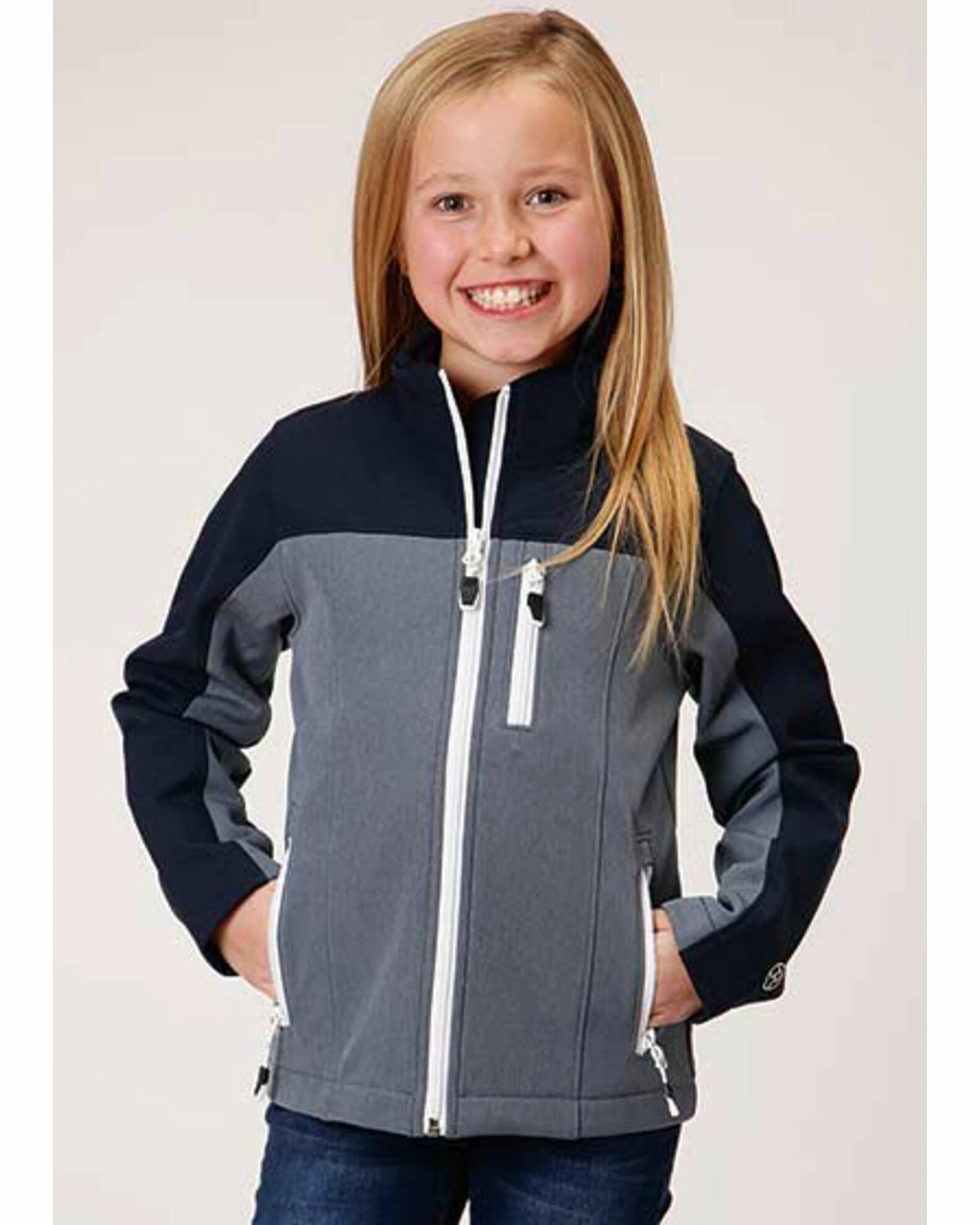 Roper Girls' Long Sleeve Navy & Grey Fleece Pullover Jacket 3 Roper Girls' Long Sleeve Navy & Grey Fleece Pullover Jacket
