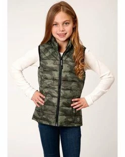 Roper Girls' Lightweight Quilted Camo Puffer Vest Camouflage
