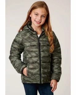 Roper Girls' Lightweight Quilted Hooded Camo Puffer Jacket Camouflage