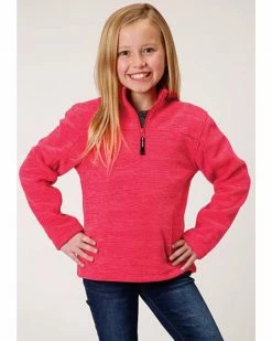 Roper Girls' Long Sleeve Melange Pink Microfleece Pullover 