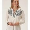 Roper Women's Long Sleeve Cream Embroidered Top White -Roper Shop 2000360039 100 P1