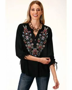 Roper Women's Black Floral Embroidered Peasant Blouse 7 Roper Women's Black Floral Embroidered Peasant Blouse -Roper Shop 2000360040 001 P1 1