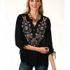 Roper Women's Black Floral Embroidered Peasant Blouse 1 Roper Women's Black Floral Embroidered Peasant Blouse -Roper Shop 2000360040 001 P1