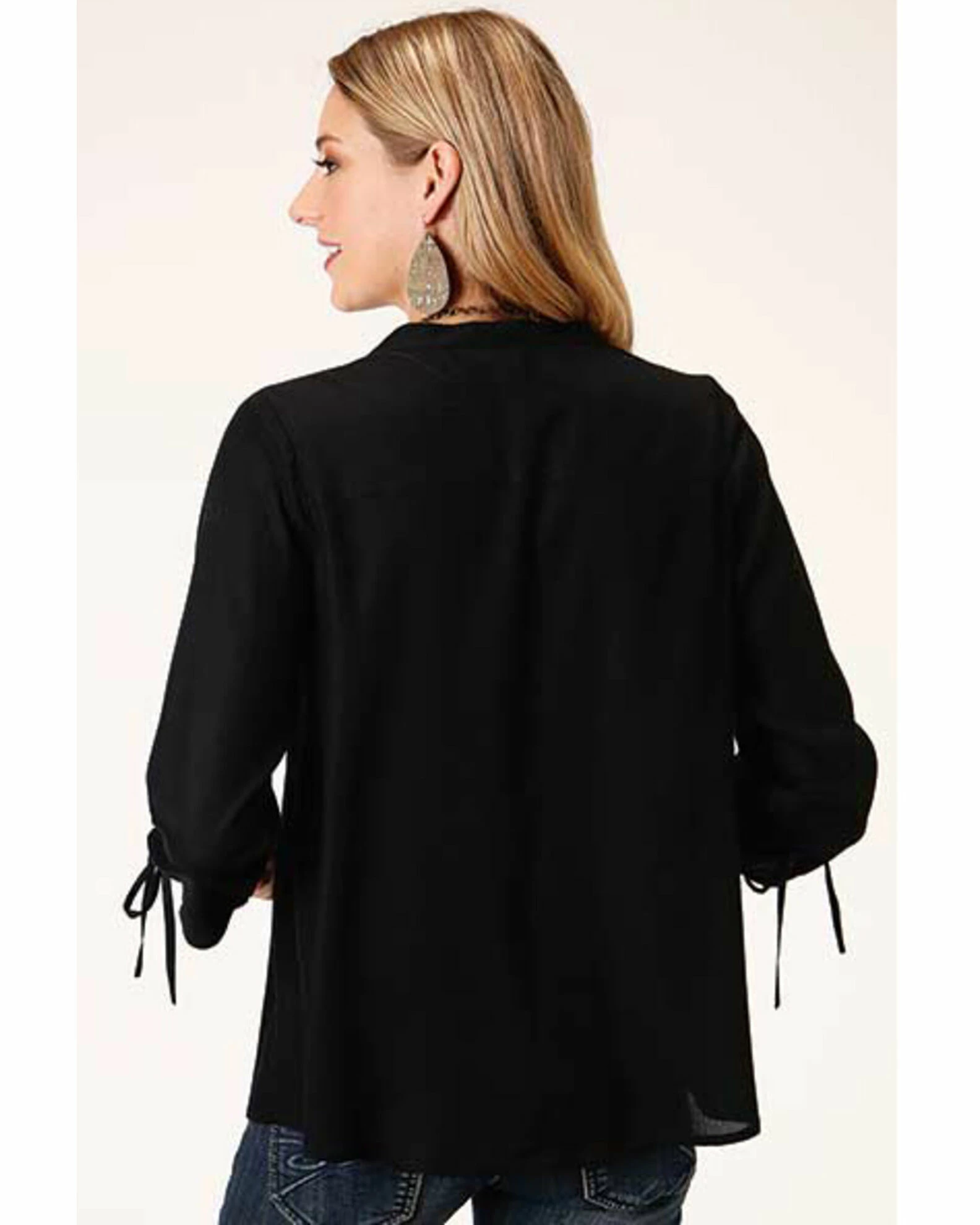 Roper Women's Black Floral Embroidered Peasant Blouse 4 Roper Women's Black Floral Embroidered Peasant Blouse - Image 2